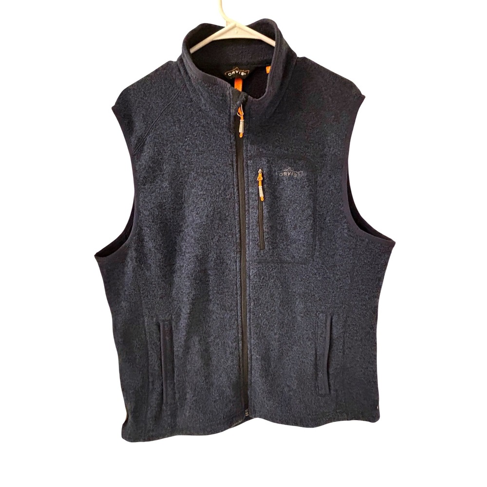 Orvis Mens Navy Blue Marled Sweater Fleece Full Zip Vest 2BYK Size‎ Large
